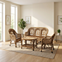 Cane Sofa Set with Table (Wood,Brown)