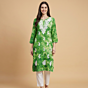 Hand- Embroidered Pure Cotton Green Long Kurti | Size: M