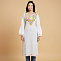 Hand-Embroidered Pure Cotton White Long Kurti | Size: S
