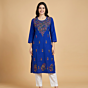 Handcrafted Chikankari Blue Long Kurti | Size: M