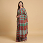 Handloom Checkered Gamcha Saree with Blouse | Green & Red