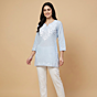Hand-Embroidered Cotton Powder Blue Short Kurti | Medium