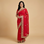 Handcrafted Gota Patti Georgette Saree|Red