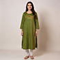 Hand-Embroidered Green Rayon Kurti | M