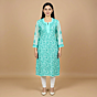 Hand-Embroidered Turquoise Chikankari Kurti | XL