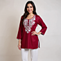 Women Embroidered Pure Cotton Straight Short Kurta  