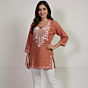 Women Embroidered Pure Cotton rust color short Kurta