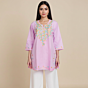 Women Embroidered Pure Cotton purple short Kurta  s size 