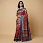 Handloom Tussar Silk Handblock Print Saree I Red and Blue