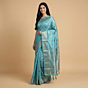 Handloom Tussar Muga Silk Banarasi Saree with Blouse | Sky Blue