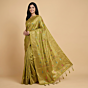 Handloom Tussar Muga Silk Banarasi Saree with Blouse | Olive Green
