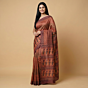 Handloom Tussar Silk Handblock Print Saree | Peach