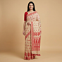 Moga Silk Saree | Beige & Red 