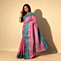 Handwoven Cotton Saree I Pink and Teal