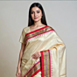 Vidarbha Tussar Karvathi Saree with Red Border