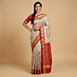 Handloom Ikkat Silk White & Red Saree