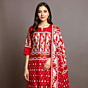 Handloom Unstitched Cotton Suit with Dupatta | Red