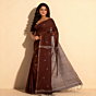 Handwoven Cotton Saree with Geometric Motifs I Brown 