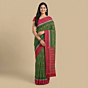 Handwoven Sambalpuri Single Ikat Cotton Saree | Olive-Maroon