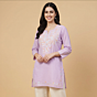 Hand-Embroidered Pure Cotton Lilac Short Kurti | Small