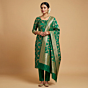 Green Banarasi Unstitched Suit Material with Dupatta
