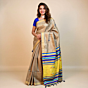 Handmade Pure Tussar Silk Saree with Striped Pallu