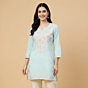 Hand-Embroidered Cotton Powder Blue Short Kurti | Small