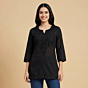 Hand-Embroidered Cotton Black Short Kurti | Small