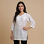 Hand-Embroidered Cotton White Short Kurti | XS
