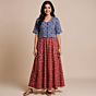 Handblock Print Red & Blue Skirt & Crop Top