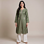 Cotton Kurta with Paper Machine Sozni Work -Grey 