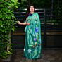 Hand-Painted Floral and Butterfly Silk Saree