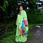 Hand-Painted Pure Linen Green Saree |600 x 160 cm