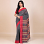 Handloom Bengal Cotton Santipuri Saree | Grey & Red