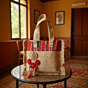 Handcrafted Beige & Red Jute Bag | 20 x 4 x 30 cm