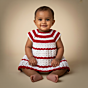 Handcrafted White & Maroon Woollen Frock for Girls