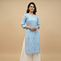 Hand-Embroidered Sky Blue Long Kurti | Large