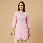 Hand-Embroidered Cotton Pink Short Kurti | Medium