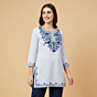 Hand-Embroidered Cotton White Short Kurti | Small