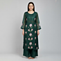 Green Uppada Silk Unstitched Dress Material with Pink Floral Work