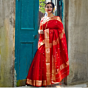 Maheshwari Cotton-Silk Khatiya Border Red Saree