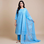 Handloom Applique Salwar Suit (Blue)