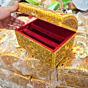 golden vanity box, golden bangle box, handcrafted jewelry box India, Santarms vanity box, handmade bangle storage box, golden jewelry organizer, Indian handicraft vanity box