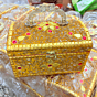 golden vanity box, golden bangle box, handcrafted jewelry box India, Santarms vanity box, handmade bangle storage box, golden jewelry organizer, Indian handicraft vanity box