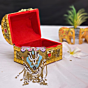 golden jewellery box, velvet lining jewellery box, handmade jewellery box India, Santarms storage box, golden ornament box, handcrafted jewellery case, jewellery gift box, Indian handicraft jewellery box