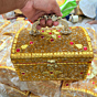golden vanity box, golden bangle box, handcrafted jewelry box India, Santarms vanity box, handmade bangle storage box, golden jewelry organizer, Indian handicraft vanity box