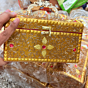 golden vanity box, golden bangle box, handcrafted jewelry box India, Santarms vanity box, handmade bangle storage box, golden jewelry organizer, Indian handicraft vanity box