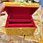 golden vanity box, golden bangle box, handcrafted jewelry box India, Santarms vanity box, handmade bangle storage box, golden jewelry organizer, Indian handicraft vanity box