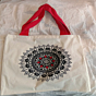 Handmade Khadi Tote Bag with Black & Red Mandala Print I Off White