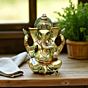 Brass Ganesha Statue Multicolour Handmade